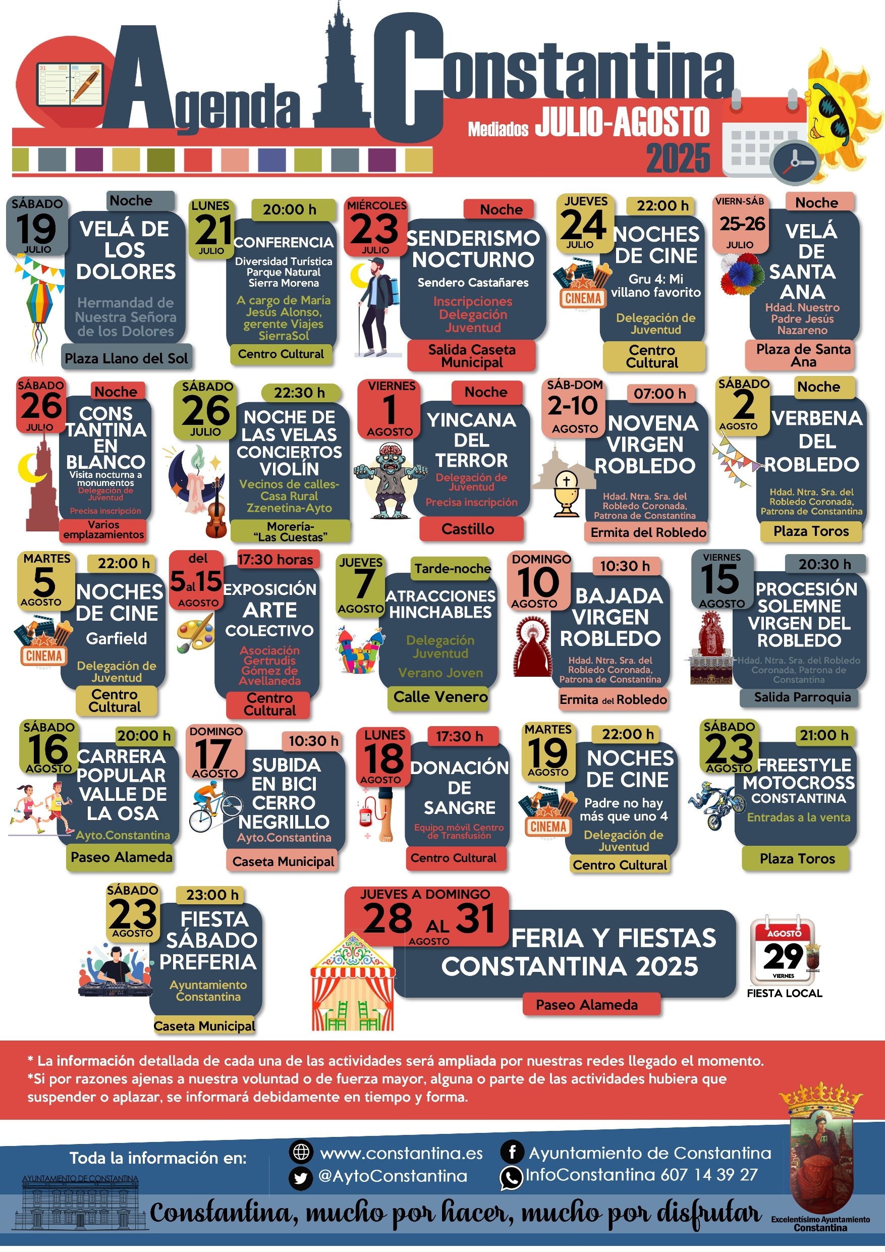 Agenda Mensual Constantina julio agosto 2025