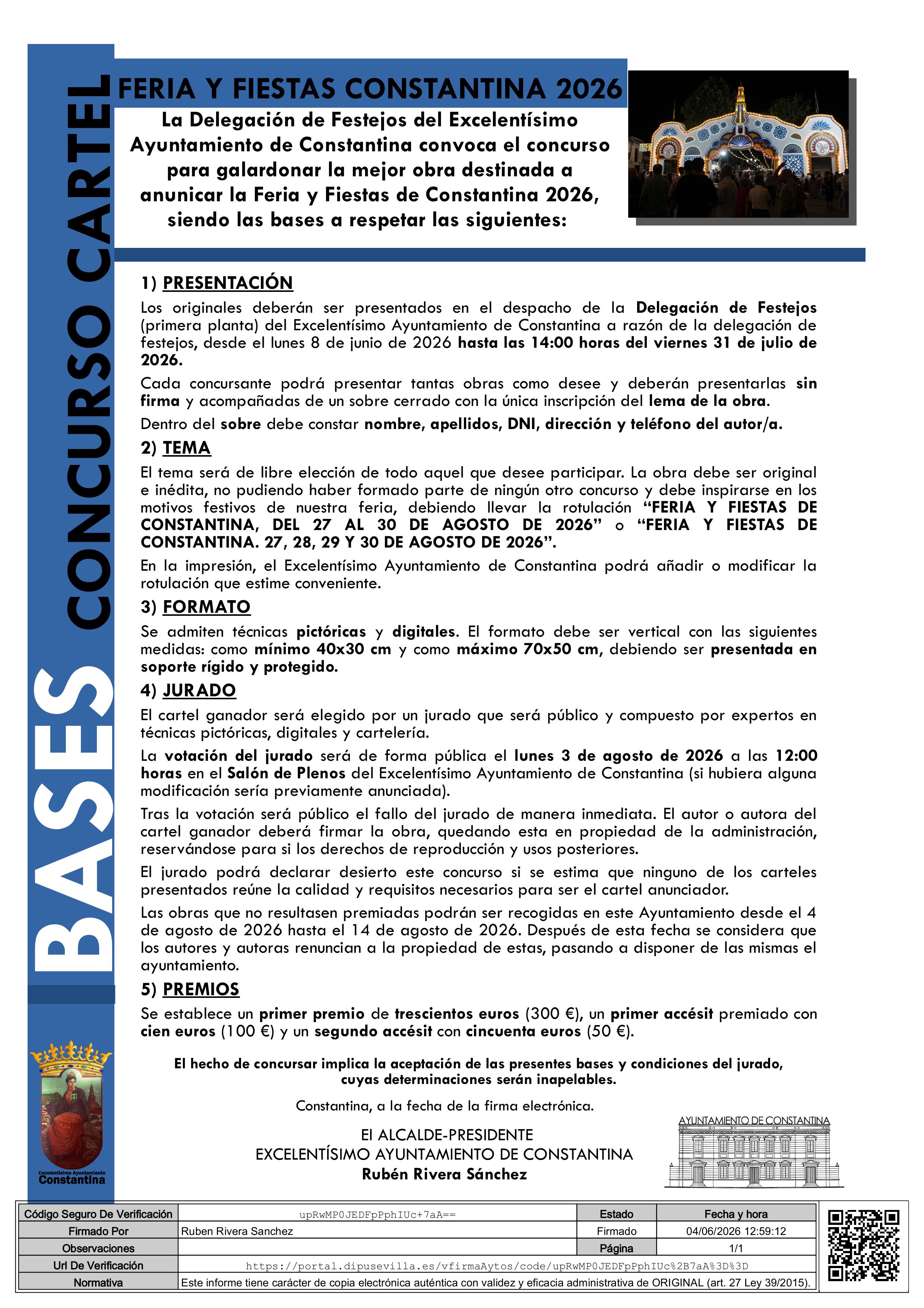 BASES CONCURSO cartel Feria y Fiestas Constantina 2026