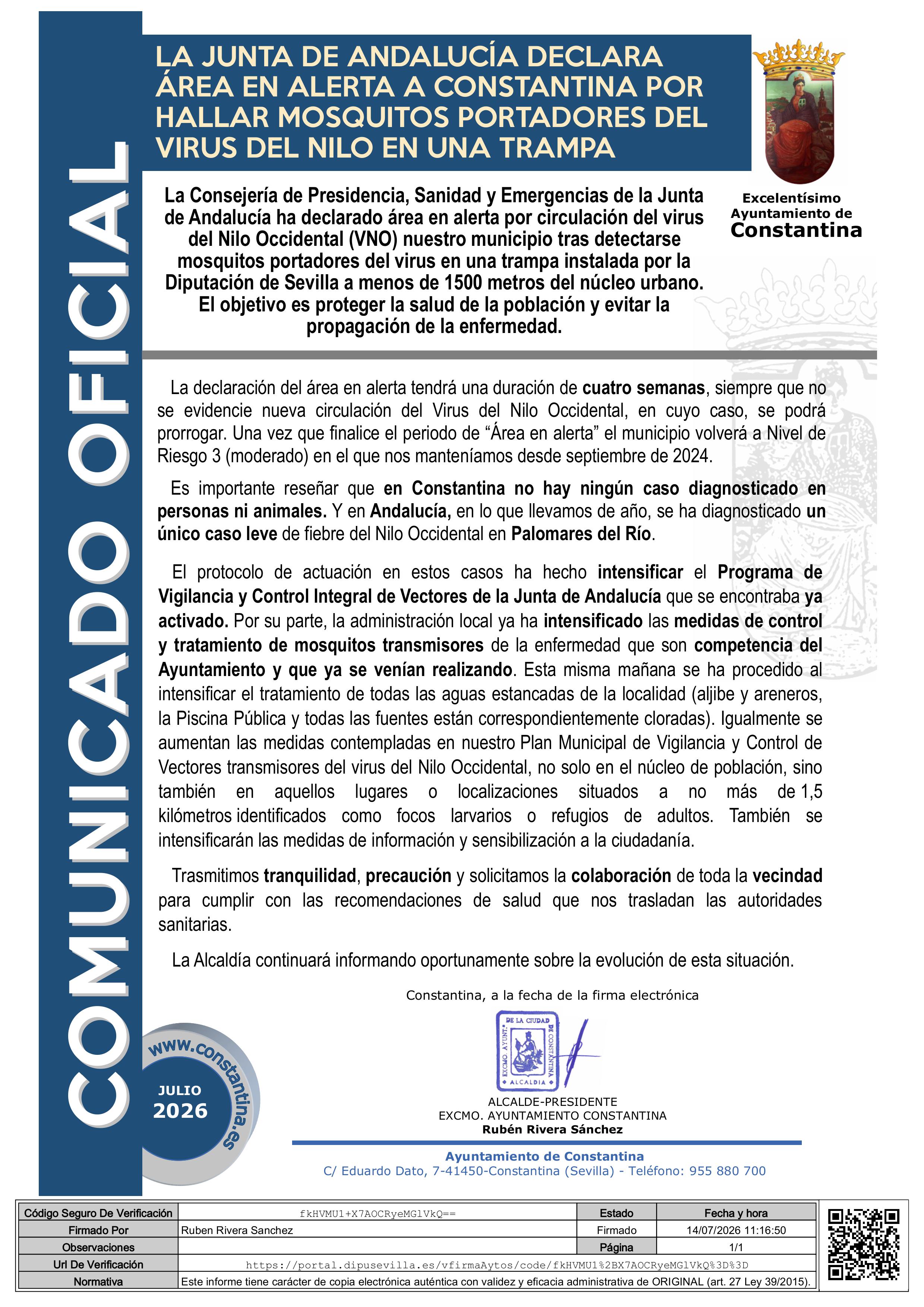 COMUNICADO OFICIAL_área en alerta presencia virus nilo menos 1_5 km constantina_julio 2026