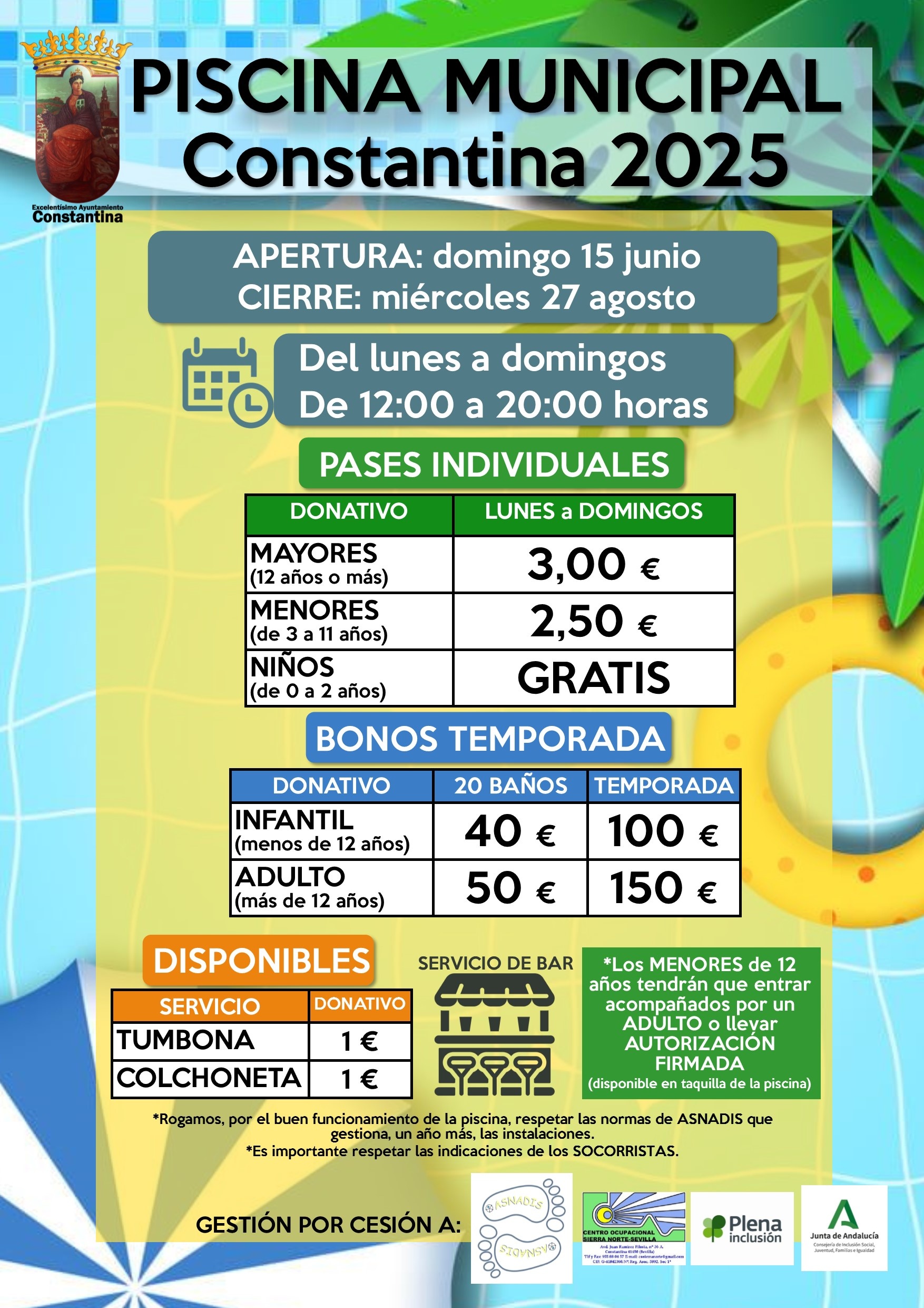 Horarios y tarifa piscina municipal verano constantina 2025