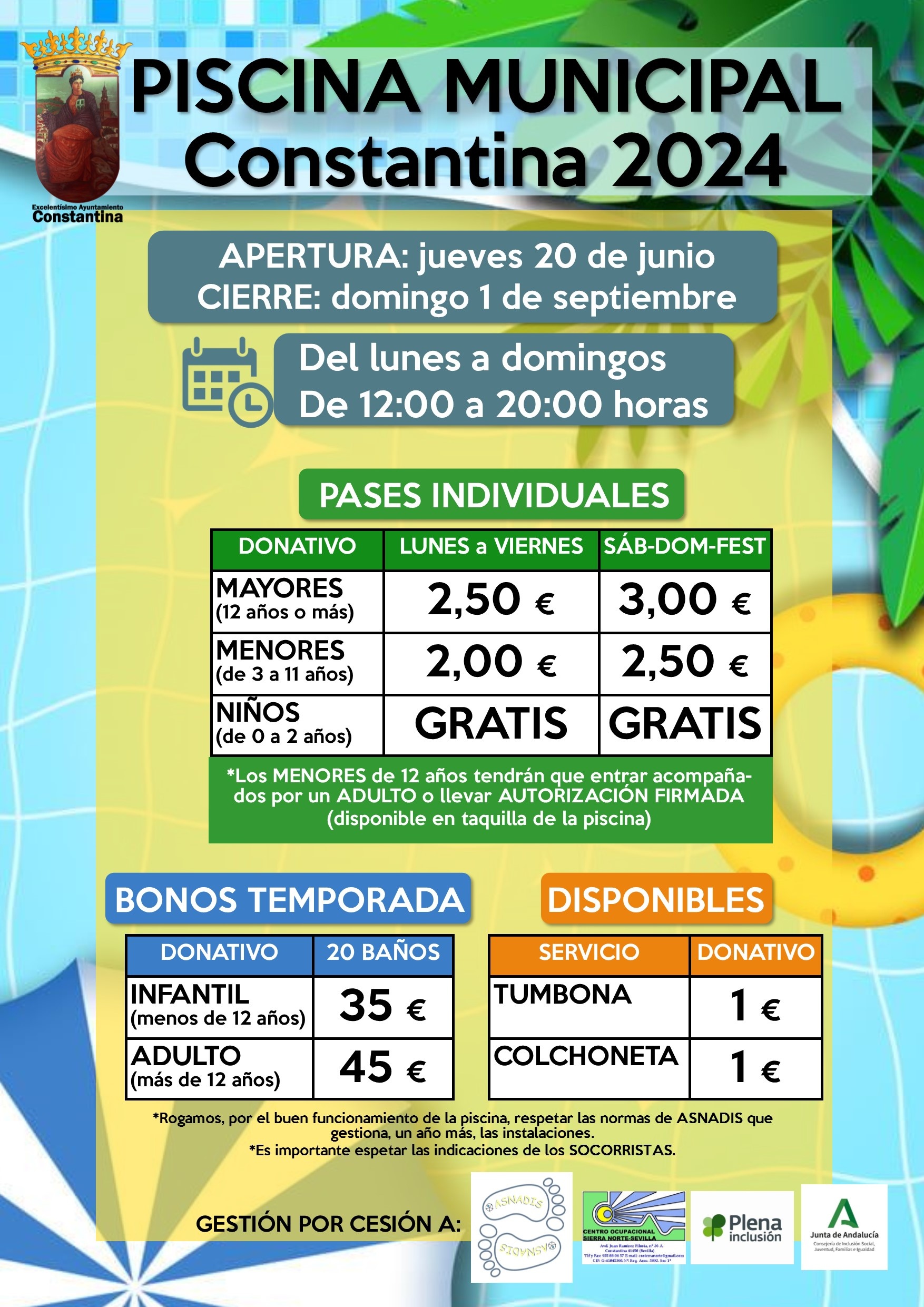 Horarios y tarifa piscina municipal verano constantina