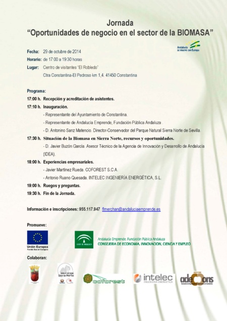 Programa Jornadas Opotunidades Negocio Biomasa CADE Constantina