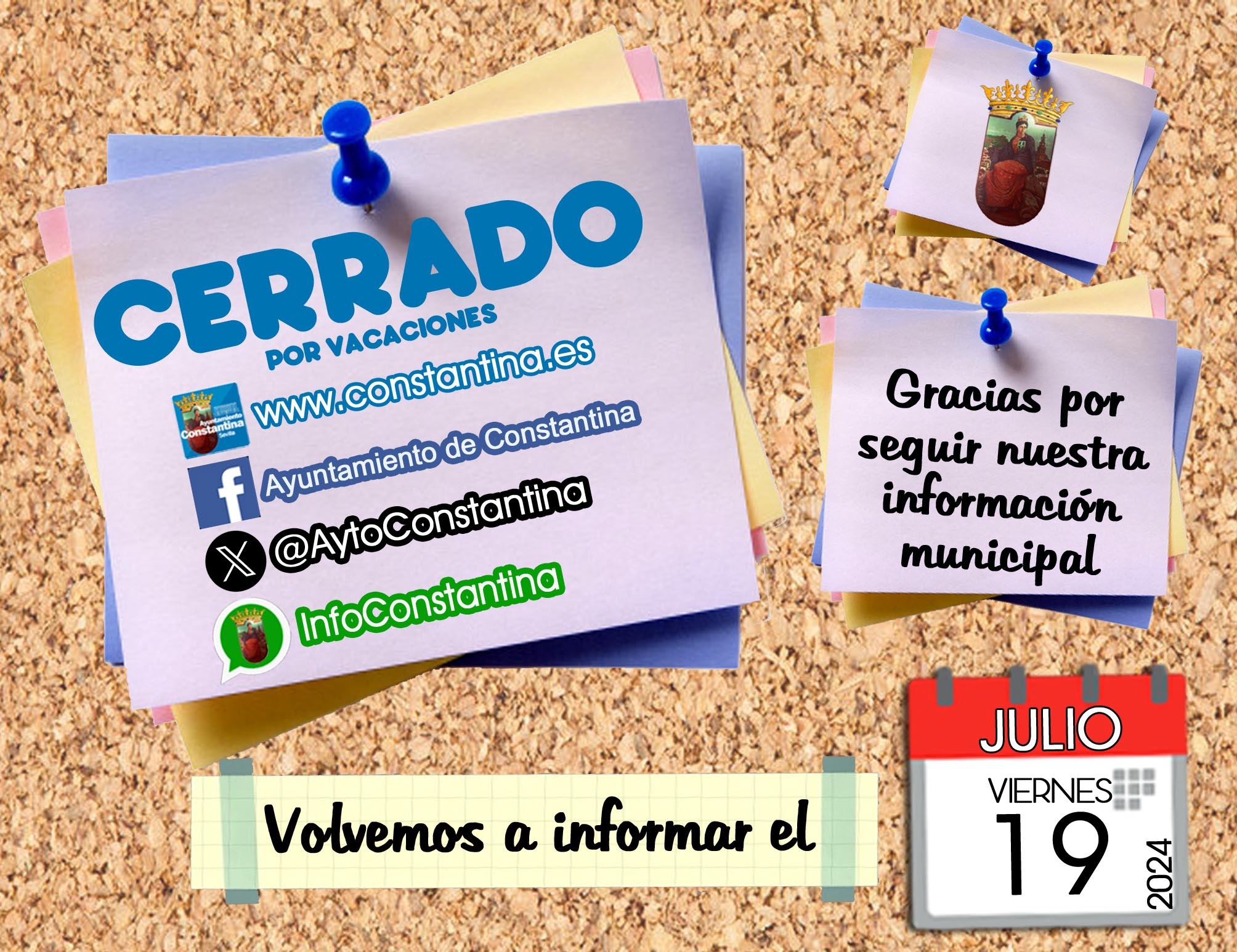 cerrado por vacaciones información ayto constantina